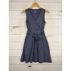 Toad&Co Dress Womens Medium Blue Sleeveless Wrap Fit Flare Belted Knee Length